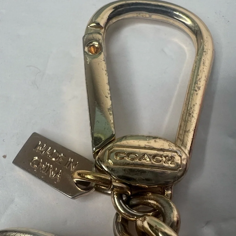 Coach Butterfly White and Gold Enamel Metal Keychain Fob Charm Rare